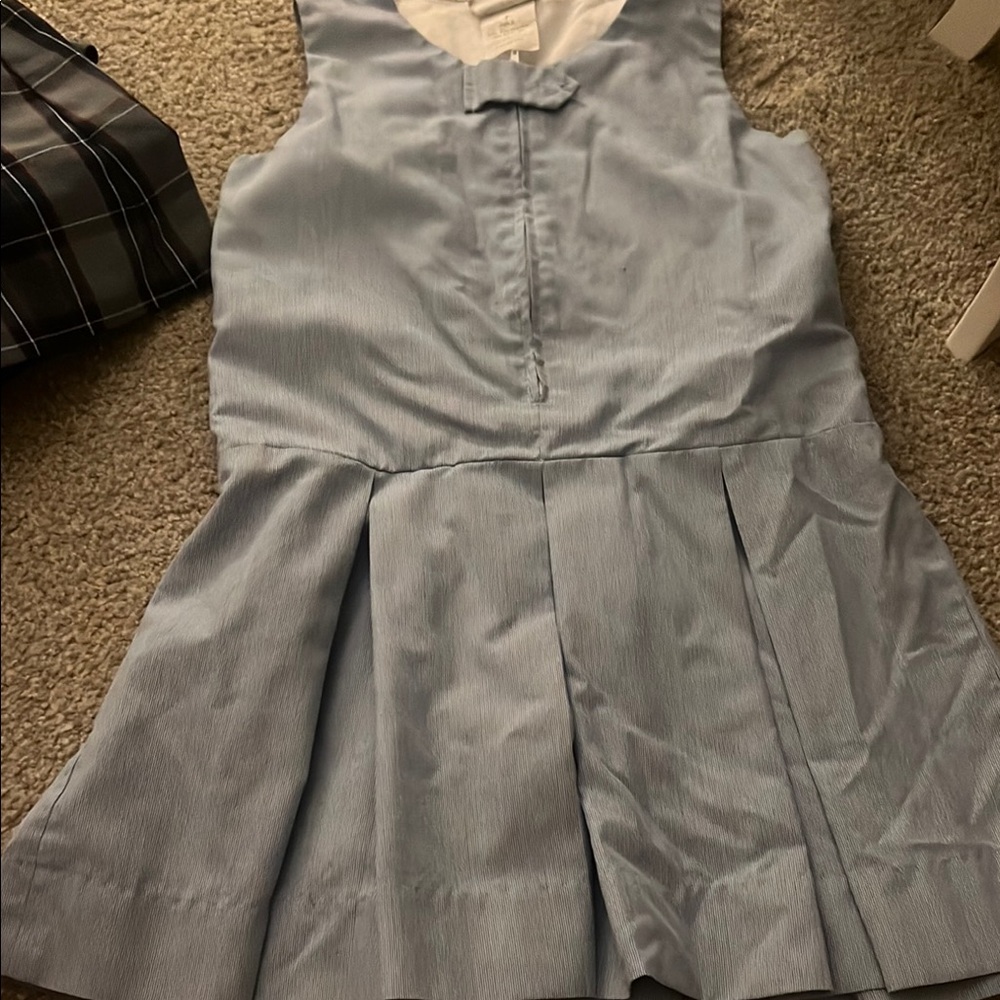 Sleeveless Light Blue Pleated Girls' Dress with Front Bow